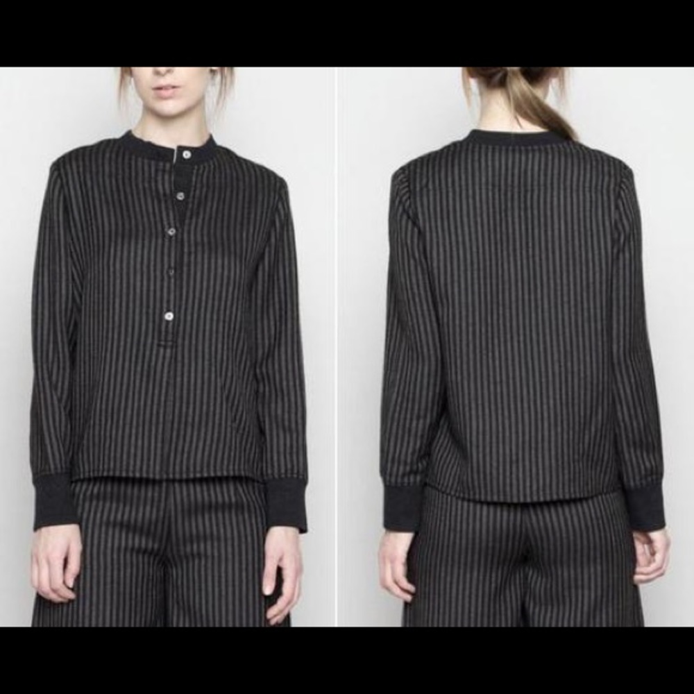 7115 by SZEKI Linen Wool Blouse Button Down L